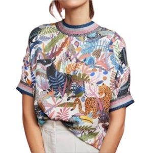 Anthropologie Silk Blend Vilagallo Nathalie Multicolor Animal Print Top Size M